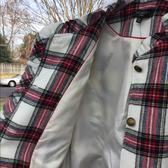 NWT Talbots White Red Green Plaid Ruffle Collar - Picture 6 of 7
